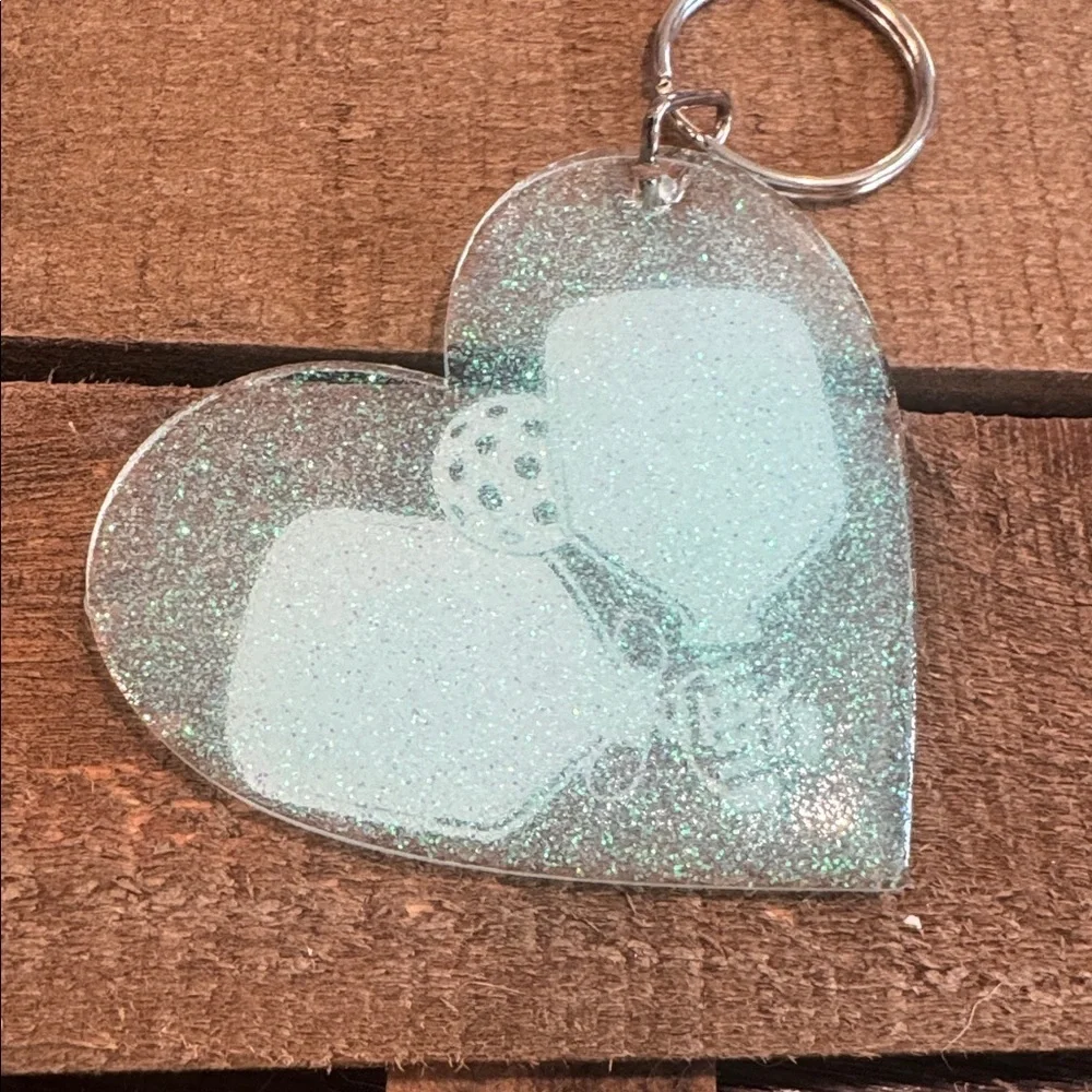 Heart Shaped Glitter Keychain with Floral and Striped Design - Picture 2 of 2